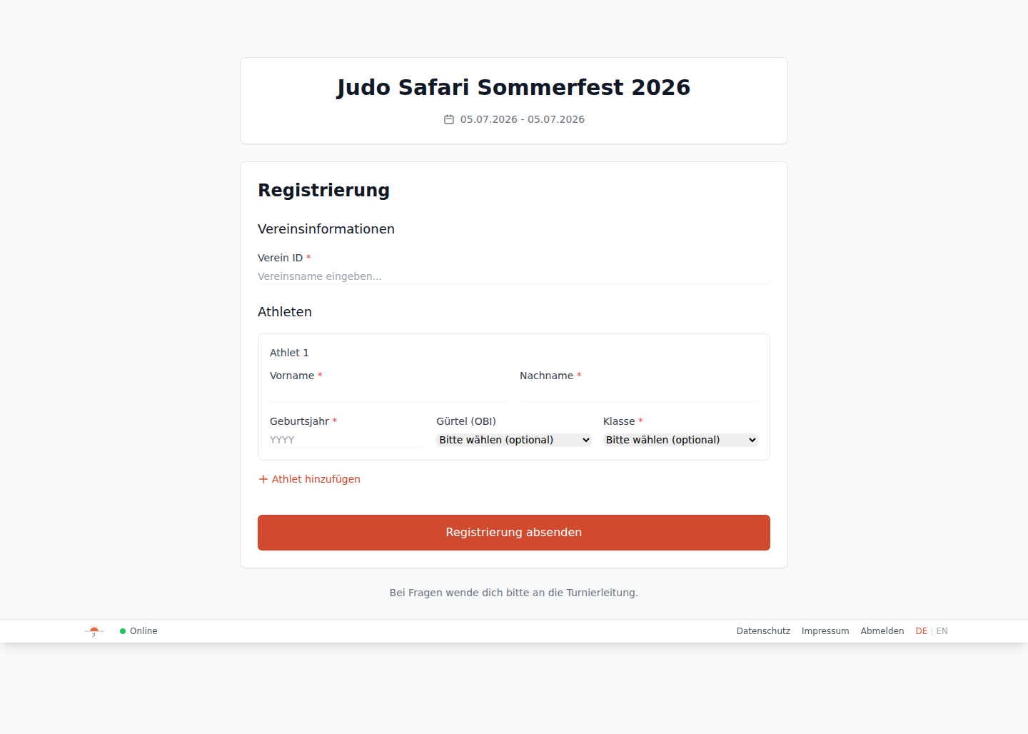Öffentliches Selbst-Registrierungsformular