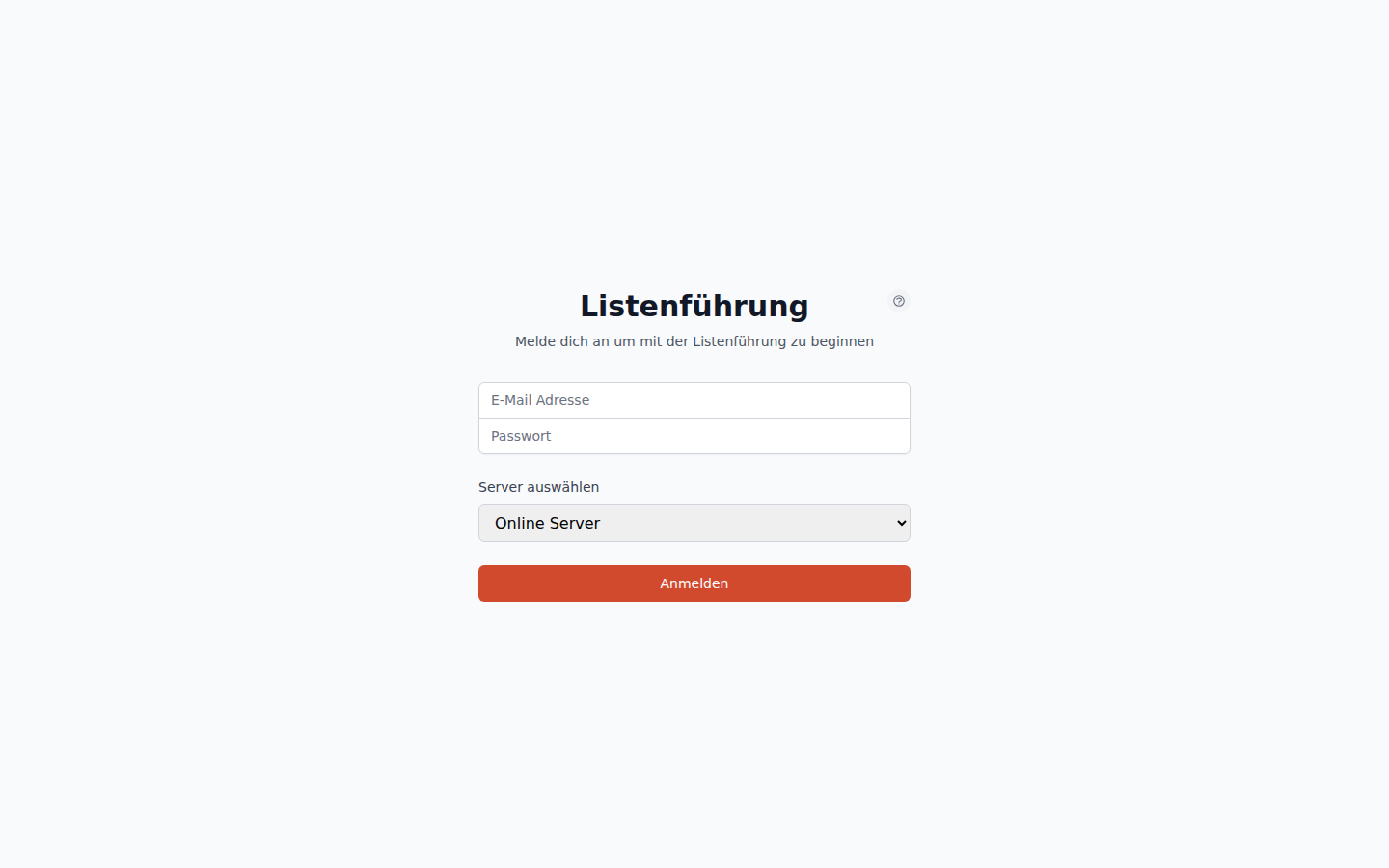 Login-Formular mit Server-Auswahl Dropdown (Online/LAN/Eigener Server)
